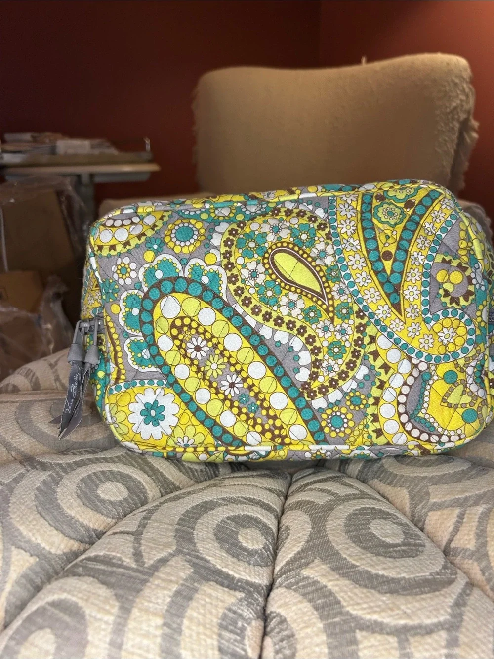 Vera Bradley Lemon Parfait Paisley Cosmetic Bag